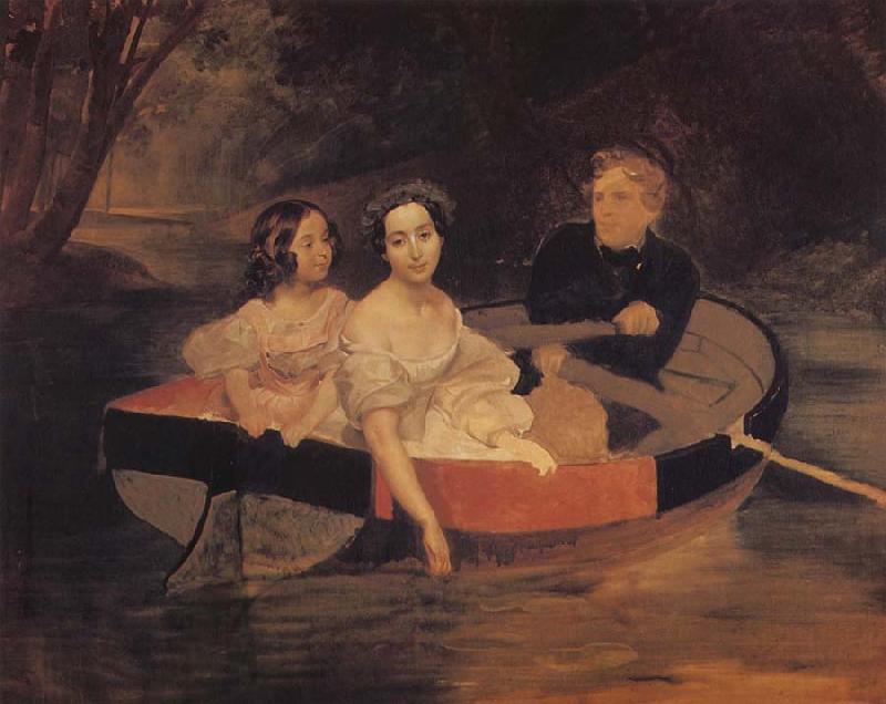 Karl Briullov Portrait of the Artist with Baroness Yekaterina Meller-akomelskaya and her Daughter in a Boat Sweden oil painting art